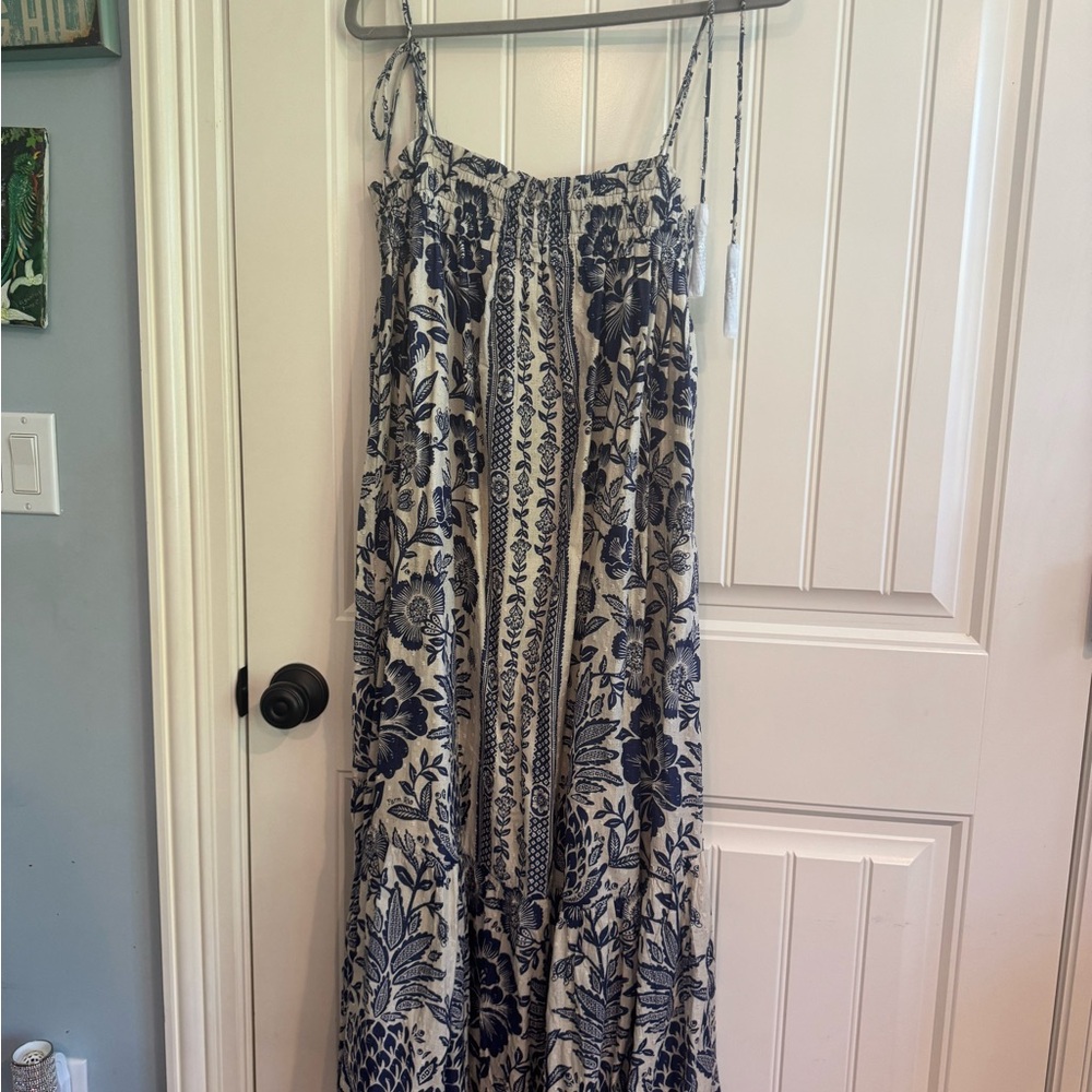 FARM Rio Floral Maxi Dress in Blue and White